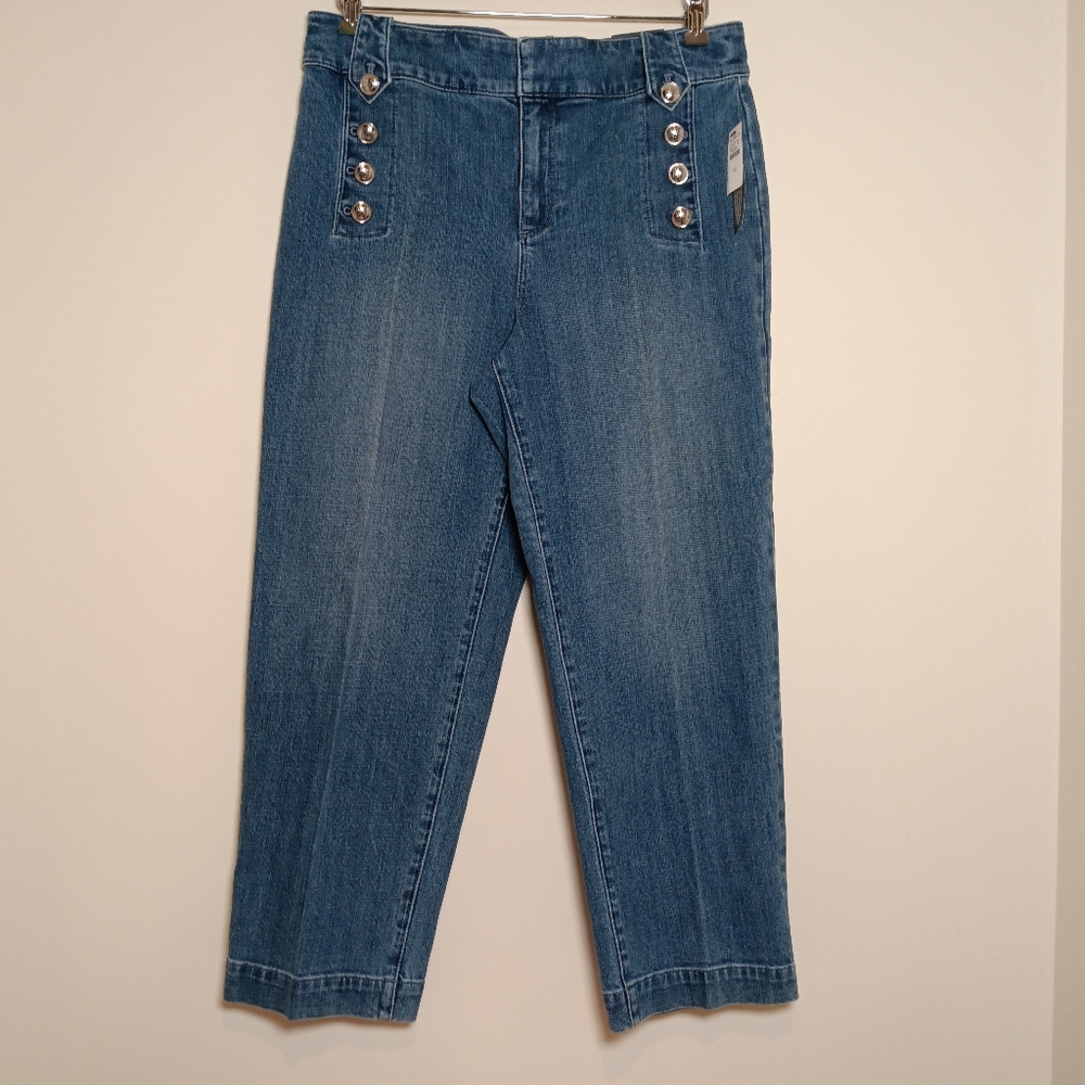 NEW Talbots High Waist Cropped Sailor Jean Blue Denim Size 10 - Picture 2 of 14